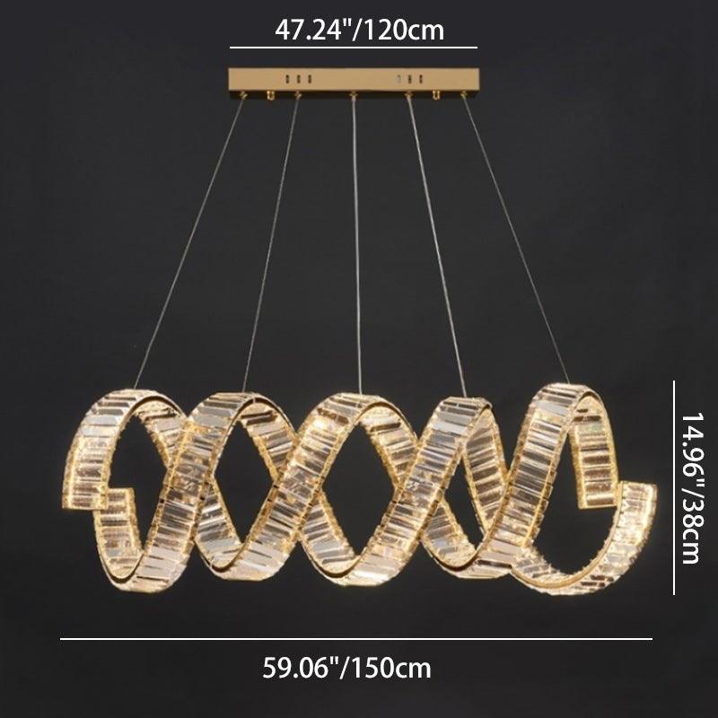 Modern Luxury Stainless Steel Crystal Double Loop Wave LED Chandelier For Dining Room