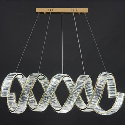 Modern Luxury Stainless Steel Crystal Double Loop Wave LED Chandelier For Dining Room