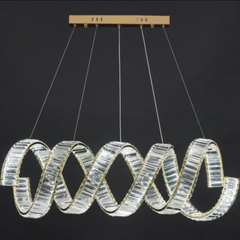 Modern Luxury Stainless Steel Crystal Double Loop Wave LED Chandelier For Dining Room