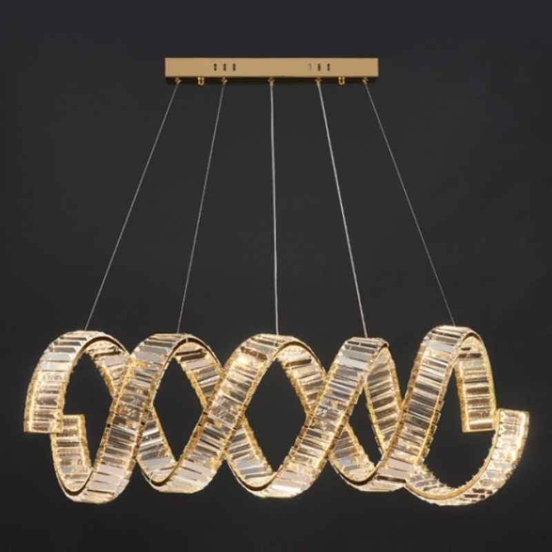 Modern Luxury Stainless Steel Crystal Double Loop Wave LED Chandelier For Dining Room
