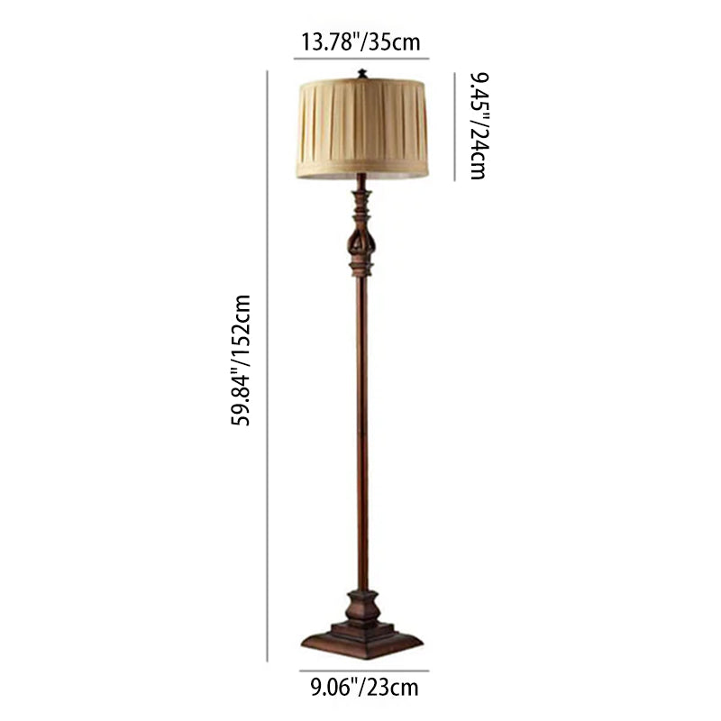 Moderne europäische Retro-Plissee-Stoff 1-Licht Stehende Stehlampe 