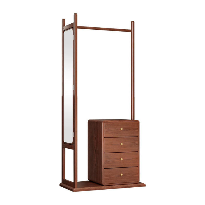 All-In-One Solid Ash &amp; Rubber Wood Hall Tree - Combined Mirror 4-Tier Storage Cabinet Hanging Rack For Bedroom &amp; Entryway