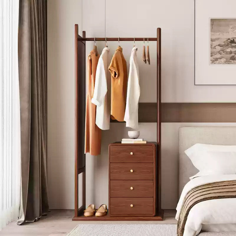All-In-One Solid Ash &amp; Rubber Wood Hall Tree - Combined Mirror 4-Tier Storage Cabinet Hanging Rack For Bedroom &amp; Entryway