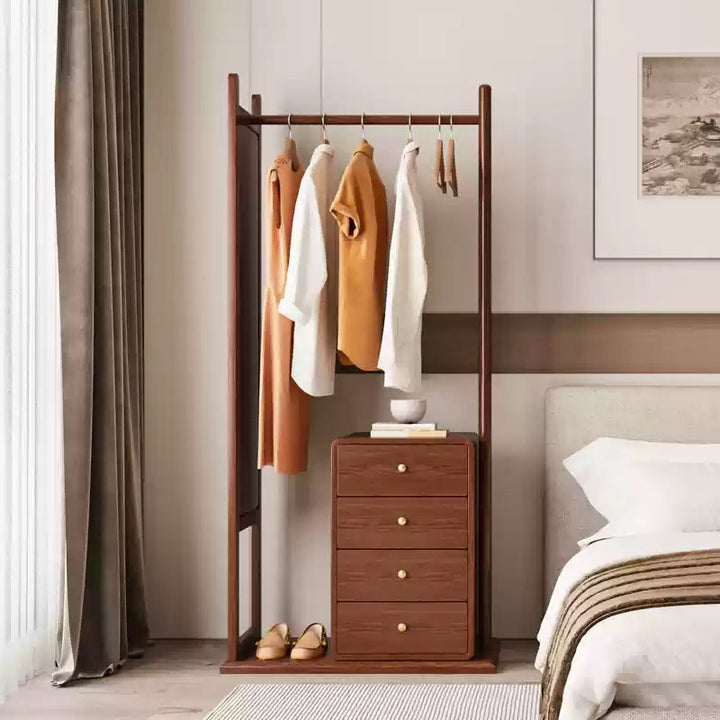 All-In-One Solid Ash &amp; Rubber Wood Hall Tree - Combined Mirror 4-Tier Storage Cabinet Hanging Rack For Bedroom &amp; Entryway