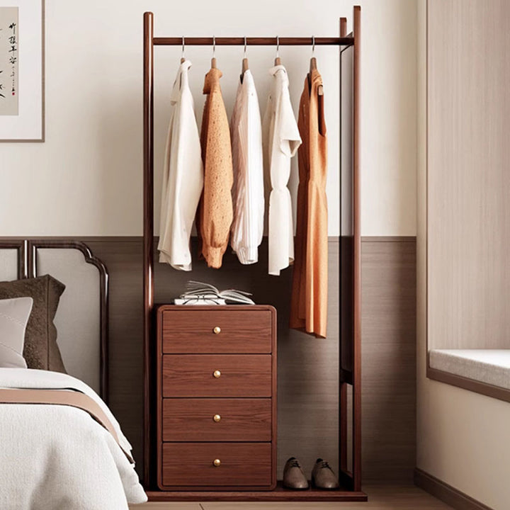 All-In-One Solid Ash &amp; Rubber Wood Hall Tree - Combined Mirror 4-Tier Storage Cabinet Hanging Rack For Bedroom &amp; Entryway