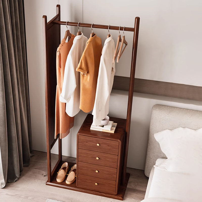 All-In-One Solid Ash &amp; Rubber Wood Hall Tree - Combined Mirror 4-Tier Storage Cabinet Hanging Rack For Bedroom &amp; Entryway