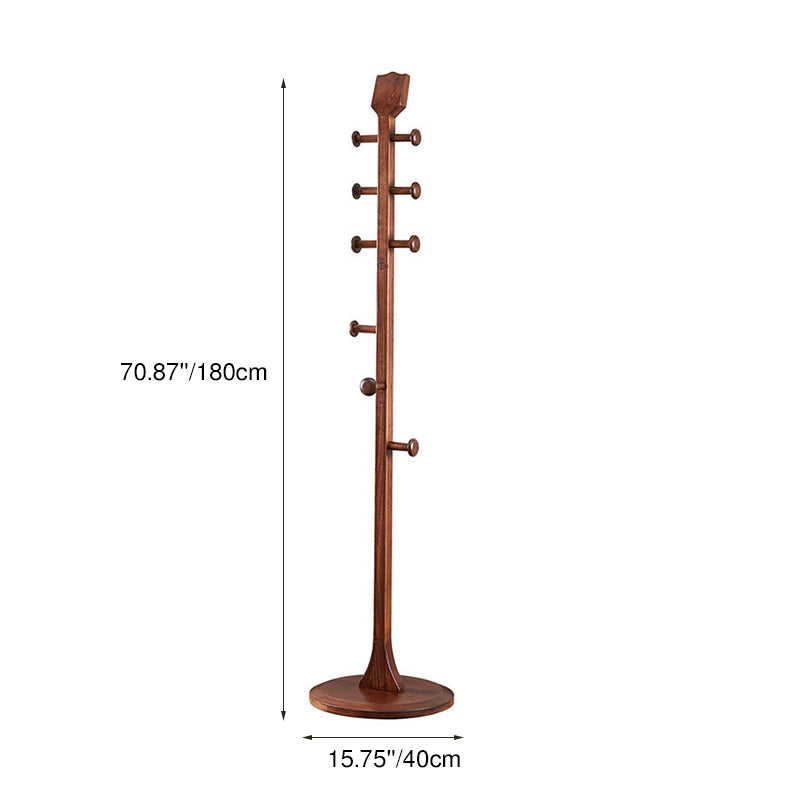 Chinese Pipa-Shaped Solid Ash Wood Hall Tree - Round Base Freestanding Coat Rack For Entryway