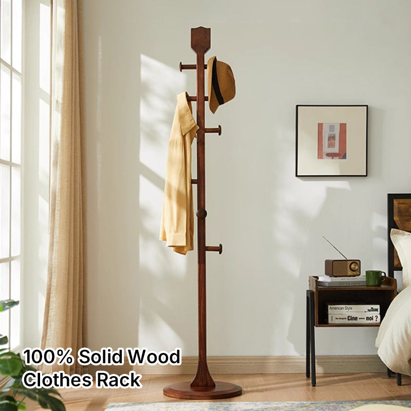 Chinese Pipa-Shaped Solid Ash Wood Hall Tree - Round Base Freestanding Coat Rack For Entryway