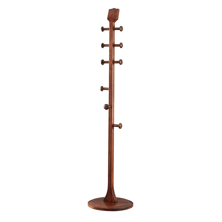 Chinese Pipa-Shaped Solid Ash Wood Hall Tree - Round Base Freestanding Coat Rack For Entryway