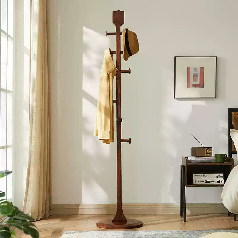 Chinese Pipa-Shaped Solid Ash Wood Hall Tree - Round Base Freestanding Coat Rack For Entryway