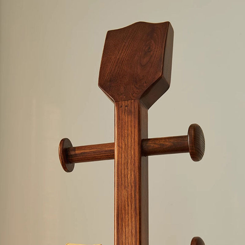 Chinese Pipa-Shaped Solid Ash Wood Hall Tree - Round Base Freestanding Coat Rack For Entryway