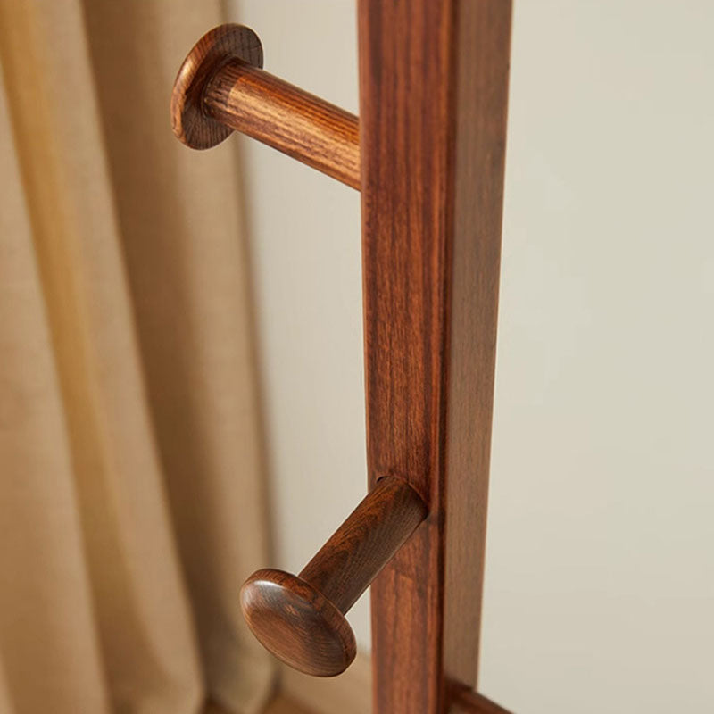 Chinese Pipa-Shaped Solid Ash Wood Hall Tree - Round Base Freestanding Coat Rack For Entryway