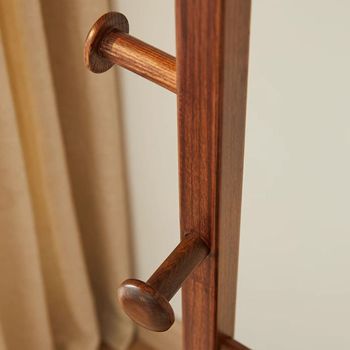 Chinese Pipa-Shaped Solid Ash Wood Hall Tree - Round Base Freestanding Coat Rack For Entryway