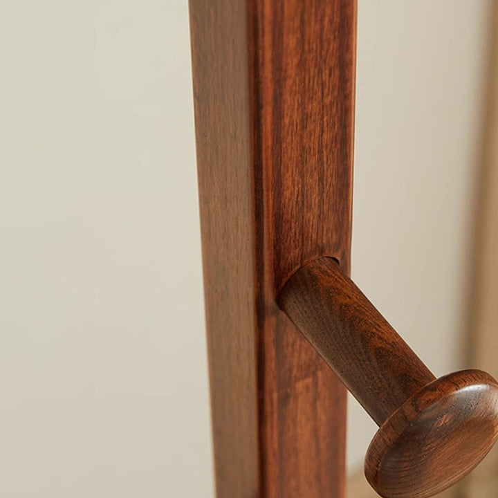Chinese Pipa-Shaped Solid Ash Wood Hall Tree - Round Base Freestanding Coat Rack For Entryway