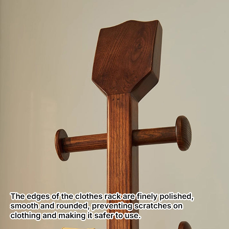 Chinese Pipa-Shaped Solid Ash Wood Hall Tree - Round Base Freestanding Coat Rack For Entryway