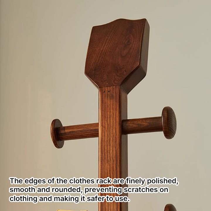 Chinese Pipa-Shaped Solid Ash Wood Hall Tree - Round Base Freestanding Coat Rack For Entryway