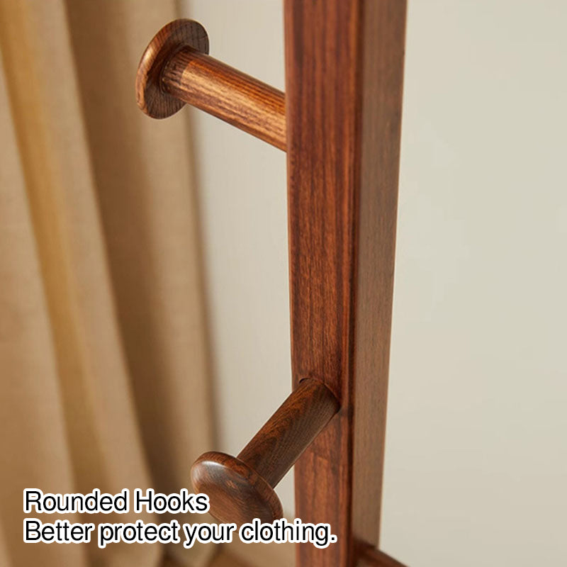 Chinese Pipa-Shaped Solid Ash Wood Hall Tree - Round Base Freestanding Coat Rack For Entryway