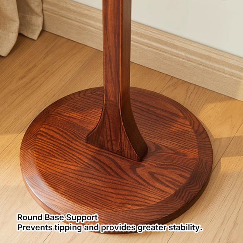 Chinese Pipa-Shaped Solid Ash Wood Hall Tree - Round Base Freestanding Coat Rack For Entryway