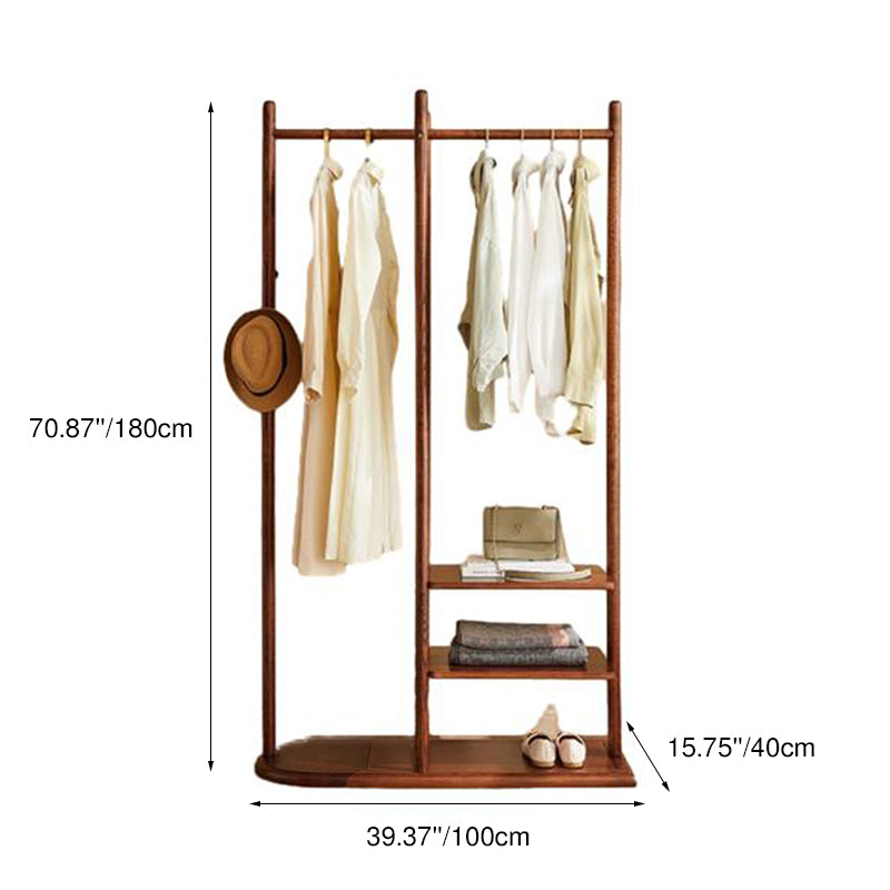 Minimalist Freestanding Wood Coat Rack Stand - Dual Garment Hanging Areas Adjustable Hall Tree For Entryway