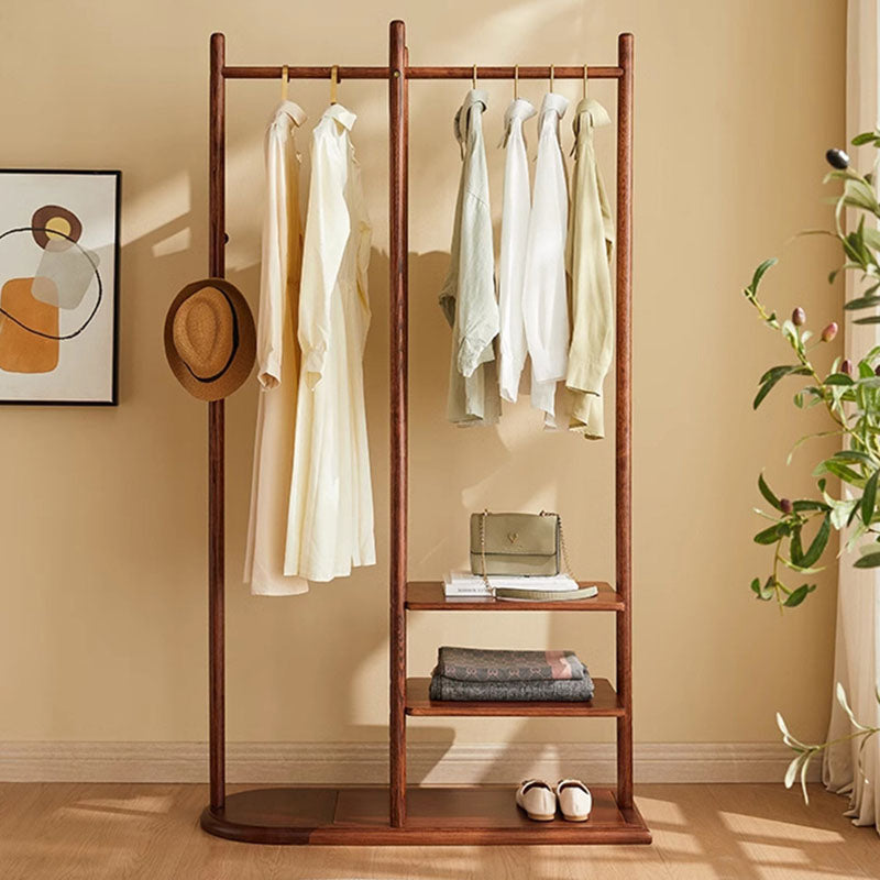 Minimalist Freestanding Wood Coat Rack Stand - Dual Garment Hanging Areas Adjustable Hall Tree For Entryway