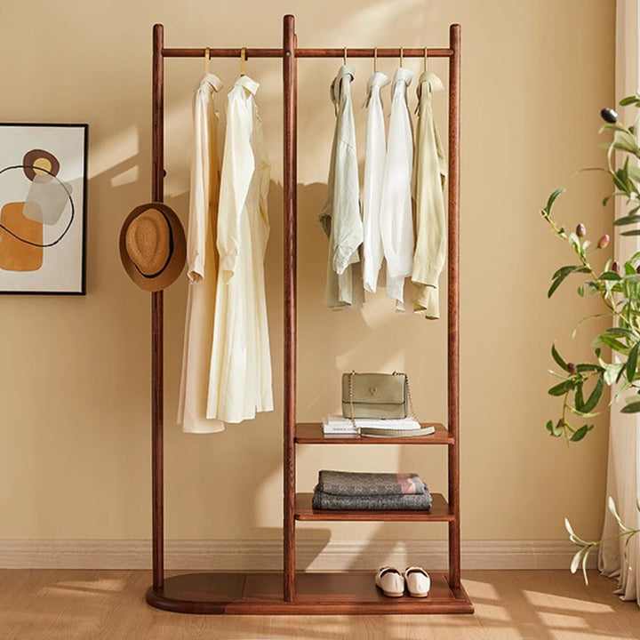 Minimalist Freestanding Wood Coat Rack Stand - Dual Garment Hanging Areas Adjustable Hall Tree For Entryway