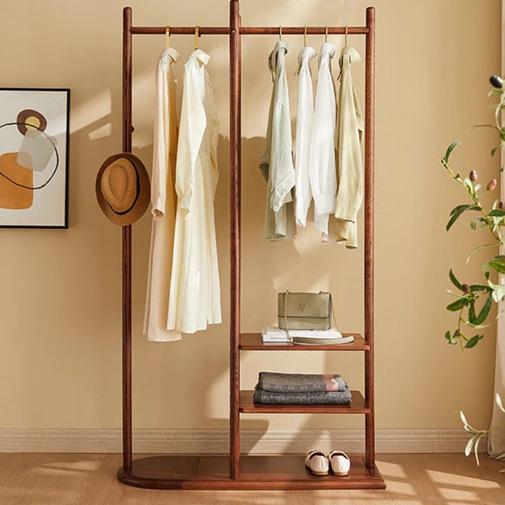 Minimalist Freestanding Wood Coat Rack Stand - Dual Garment Hanging Areas Adjustable Hall Tree For Entryway