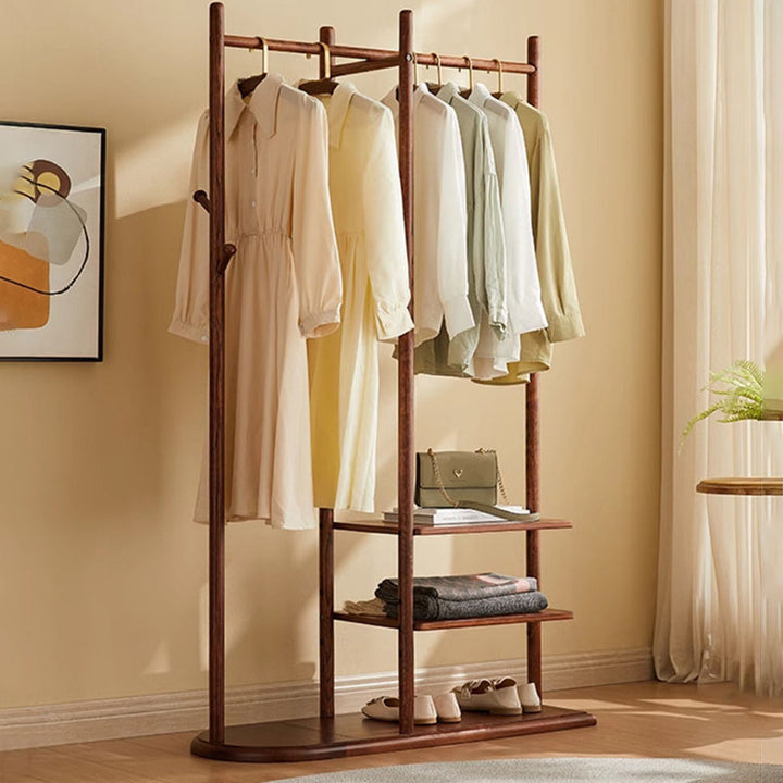 Minimalist Freestanding Wood Coat Rack Stand - Dual Garment Hanging Areas Adjustable Hall Tree For Entryway