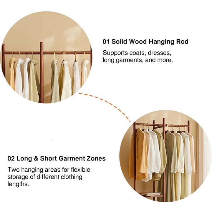 Minimalist Freestanding Wood Coat Rack Stand - Dual Garment Hanging Areas Adjustable Hall Tree For Entryway