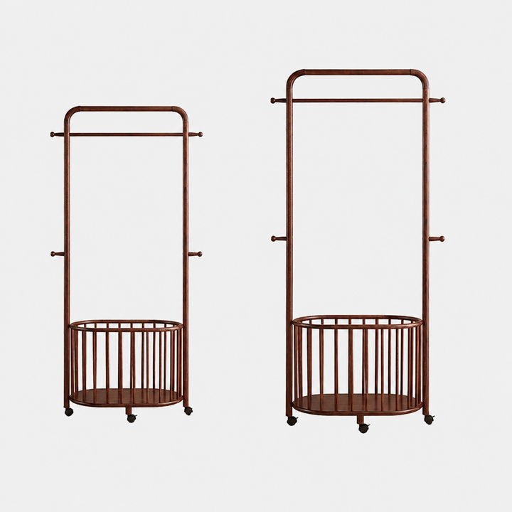Minimalistischer beweglicher freistehender rollbarer Kleiderständer - Garderobenständer aus Eschenholz mit klarem umweltfreundlichem Finish für Schlafzimmer &amp; Eingangsbereich 