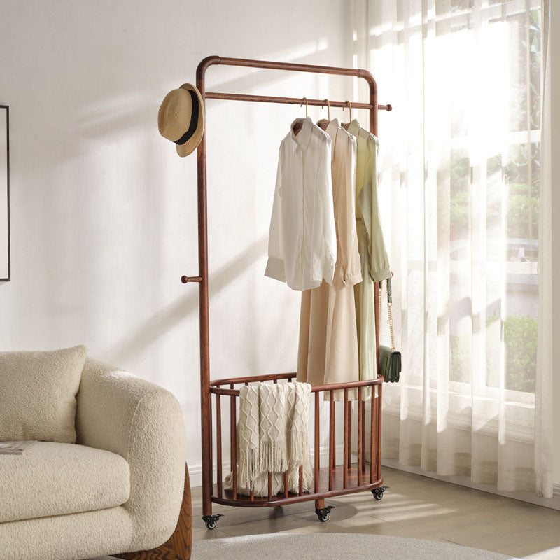 Minimalistischer beweglicher freistehender rollbarer Kleiderständer - Garderobenständer aus Eschenholz mit klarem umweltfreundlichem Finish für Schlafzimmer &amp; Eingangsbereich 