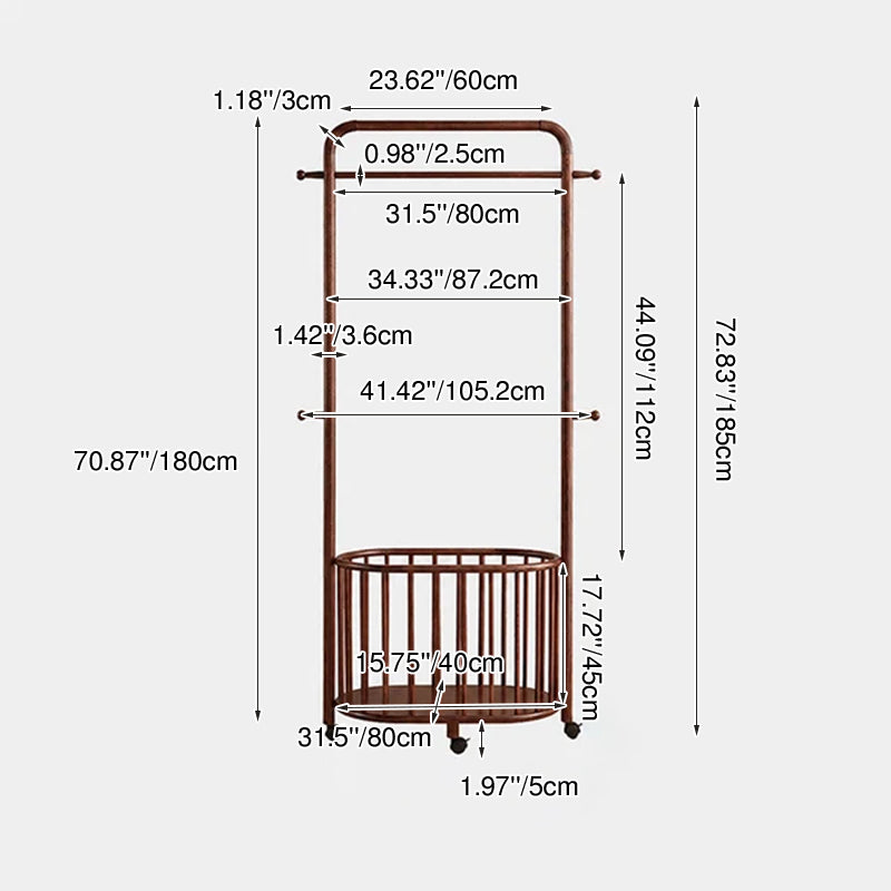 Minimalistischer beweglicher freistehender rollbarer Kleiderständer - Garderobenständer aus Eschenholz mit klarem umweltfreundlichem Finish für Schlafzimmer &amp; Eingangsbereich 