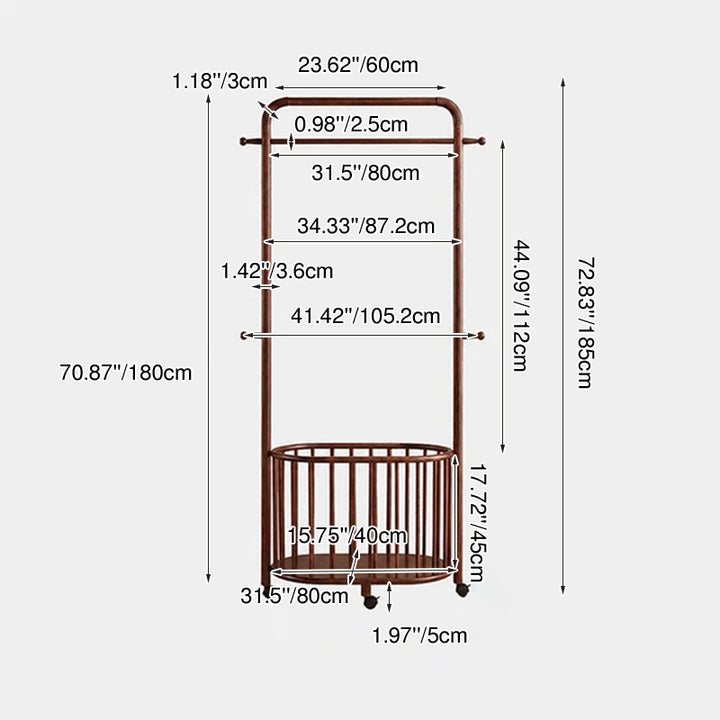 Minimalistischer beweglicher freistehender rollbarer Kleiderständer - Garderobenständer aus Eschenholz mit klarem umweltfreundlichem Finish für Schlafzimmer &amp; Eingangsbereich 