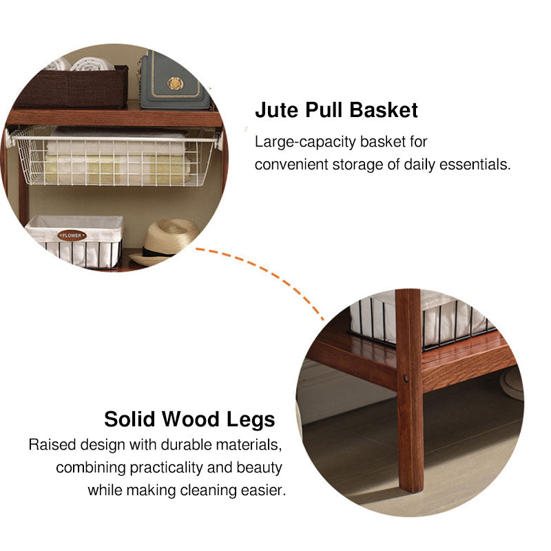 All Solid Wood Entryway Hall Tree - Rotatable Mirror &amp; Pull Basket Freestanding Garment Organizer Coat Stand For Bedroom
