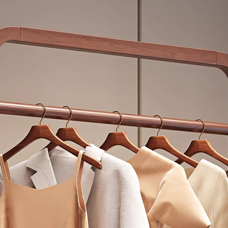 Traditional Chinese Solid Ash Wood Rolling Coat Rack - Dual Hanging Rods With Storage Basket &amp; Silent Casters For Bedroom