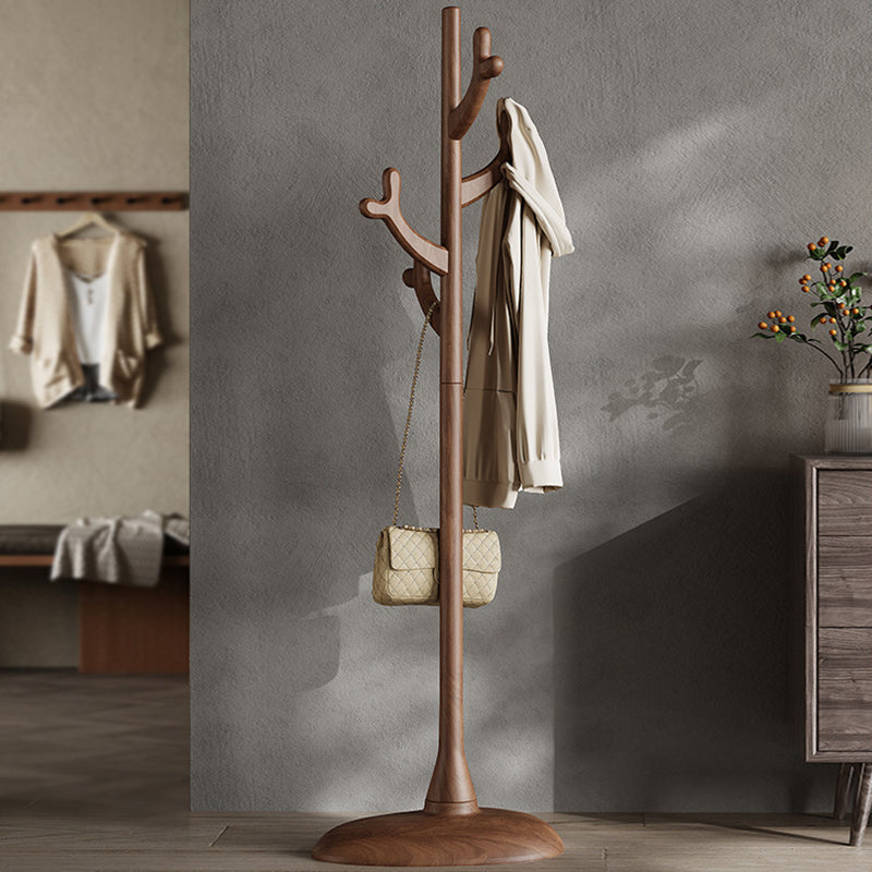 Contemporary Scandinavian Rubberwood Coat Rack Stand With Multiple Hanging Hooks - Stable Round Base Hall Tree For Living Room