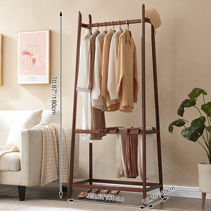 Contemporary Scandinavian Ash Wood Coat Rack Stand With Storage Shelf - Hanging Rod & Side Hooks Hall Tree For Bedroom