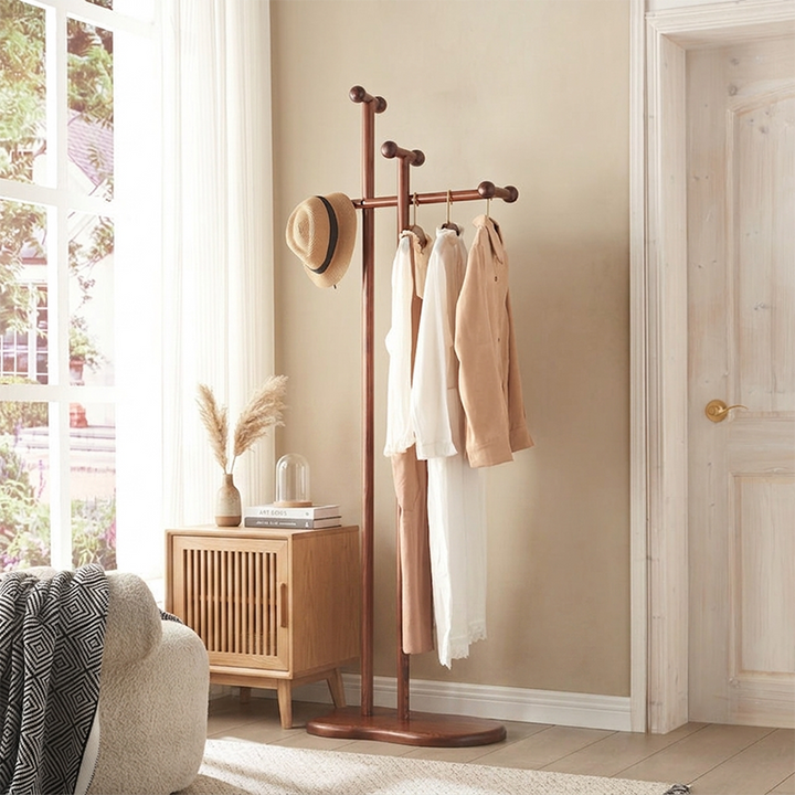 Contemporary Creative Ash Wood Coat Rack Freestanding Clothes Stand - Space-Saving Design Hall Tree For Living Room