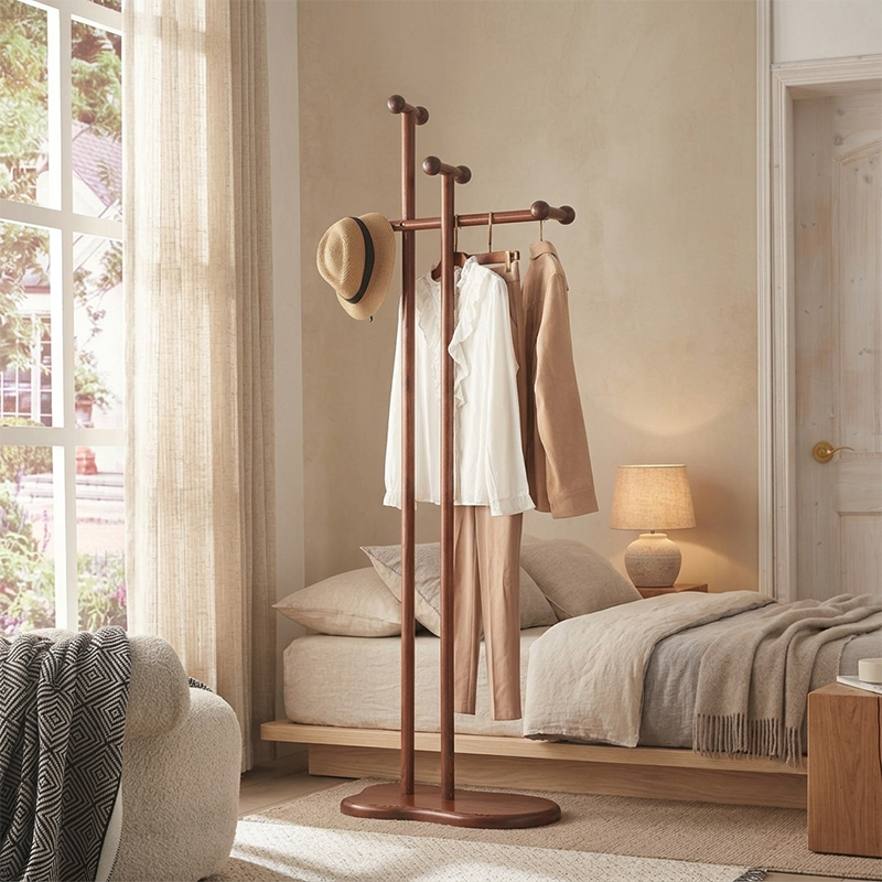 Contemporary Creative Ash Wood Coat Rack Freestanding Clothes Stand - Space-Saving Design Hall Tree For Living Room