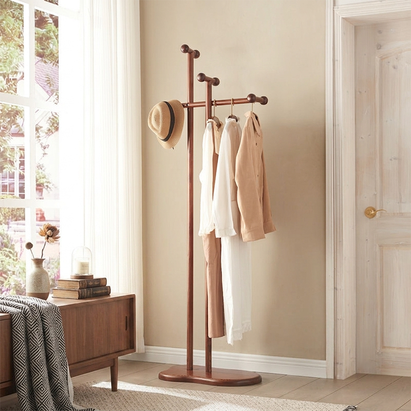 Contemporary Creative Ash Wood Coat Rack Freestanding Clothes Stand - Space-Saving Design Hall Tree For Living Room