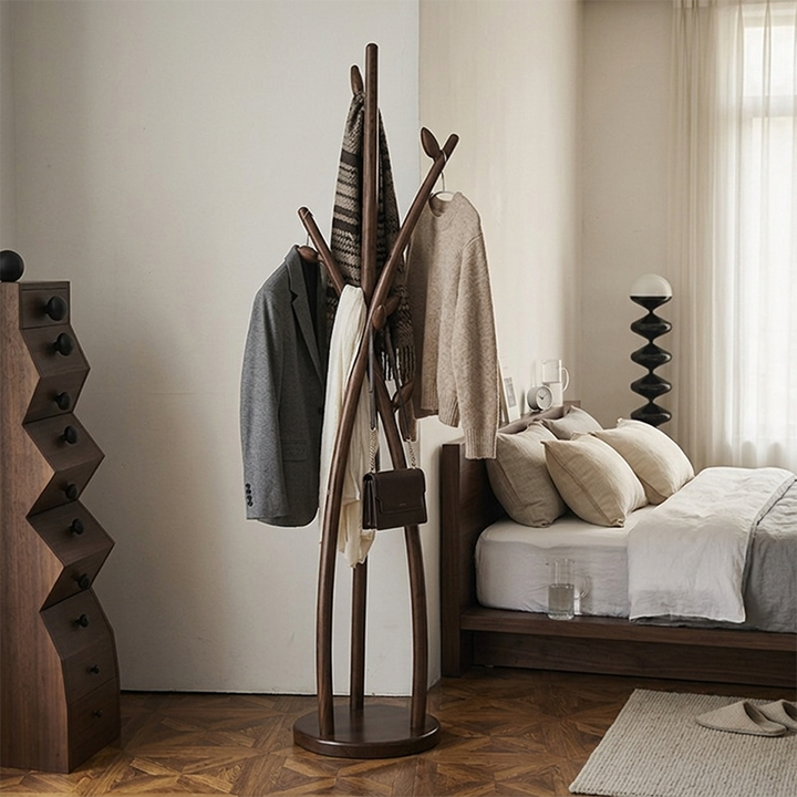 Contemporary Creative Ash Wood Coat Rack - Sculptural Branch Hooks Hall Tree For Living Room