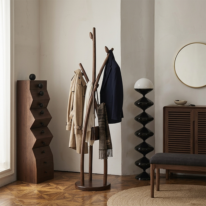 Contemporary Creative Ash Wood Coat Rack - Sculptural Branch Hooks Hall Tree For Living Room