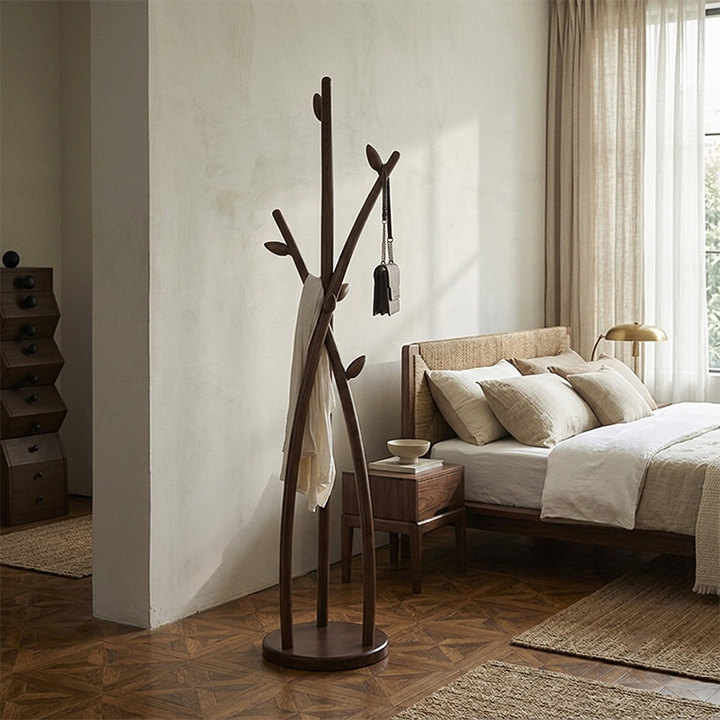 Contemporary Creative Ash Wood Coat Rack - Sculptural Branch Hooks Hall Tree For Living Room