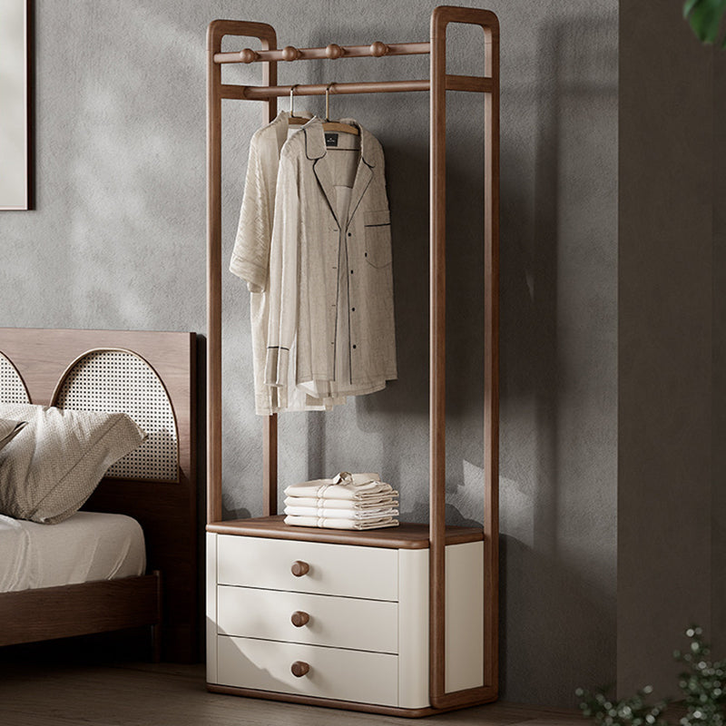 Contemporary Ash Wood Hall Tree With Storage Cabinet - Creative Coat Rack 3 Drawers Freestanding Clothes Rack For Entryway &amp; Bedroom