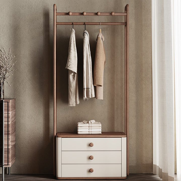 Contemporary Ash Wood Hall Tree With Storage Cabinet - Creative Coat Rack 3 Drawers Freestanding Clothes Rack For Entryway & Bedroom