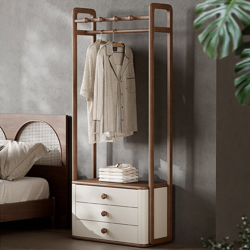 Contemporary Ash Wood Hall Tree With Storage Cabinet - Creative Coat Rack 3 Drawers Freestanding Clothes Rack For Entryway &amp; Bedroom