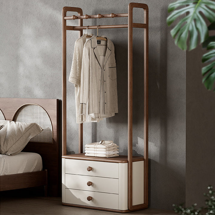 Contemporary Ash Wood Hall Tree With Storage Cabinet - Creative Coat Rack 3 Drawers Freestanding Clothes Rack For Entryway &amp; Bedroom