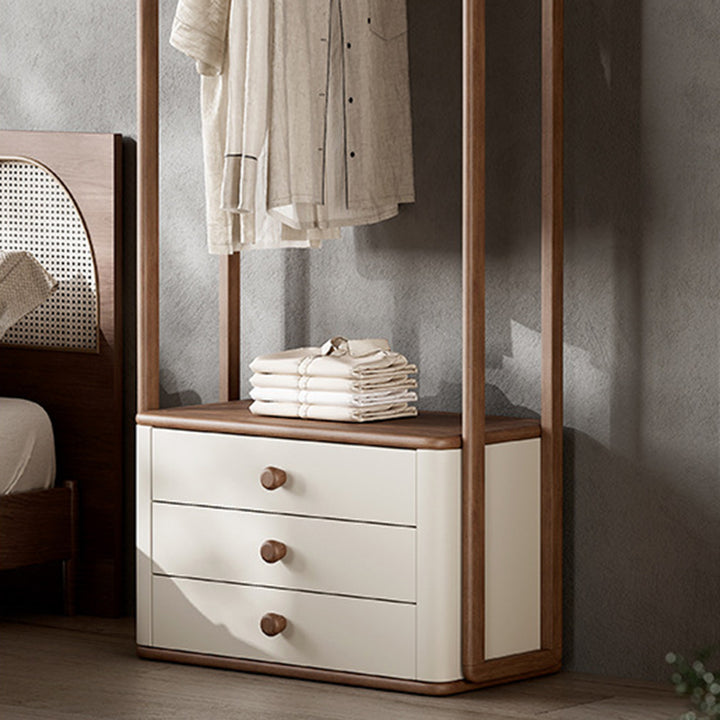 Contemporary Ash Wood Hall Tree With Storage Cabinet - Creative Coat Rack 3 Drawers Freestanding Clothes Rack For Entryway &amp; Bedroom