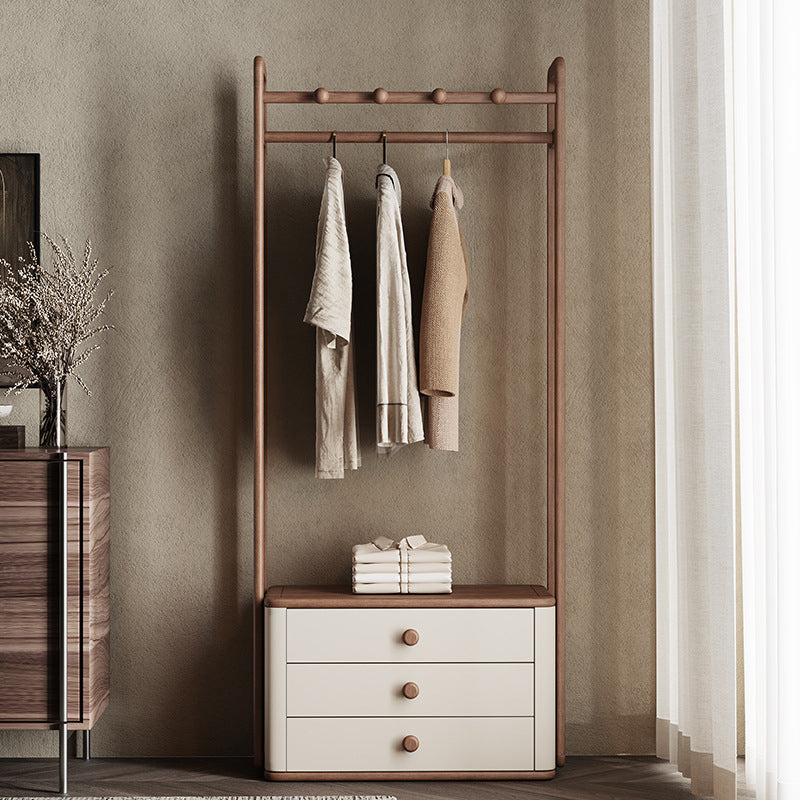 Contemporary Ash Wood Hall Tree With Storage Cabinet - Creative Coat Rack 3 Drawers Freestanding Clothes Rack For Entryway &amp; Bedroom