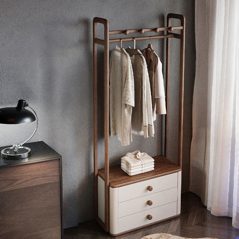 Contemporary Ash Wood Hall Tree With Storage Cabinet - Creative Coat Rack 3 Drawers Freestanding Clothes Rack For Entryway &amp; Bedroom