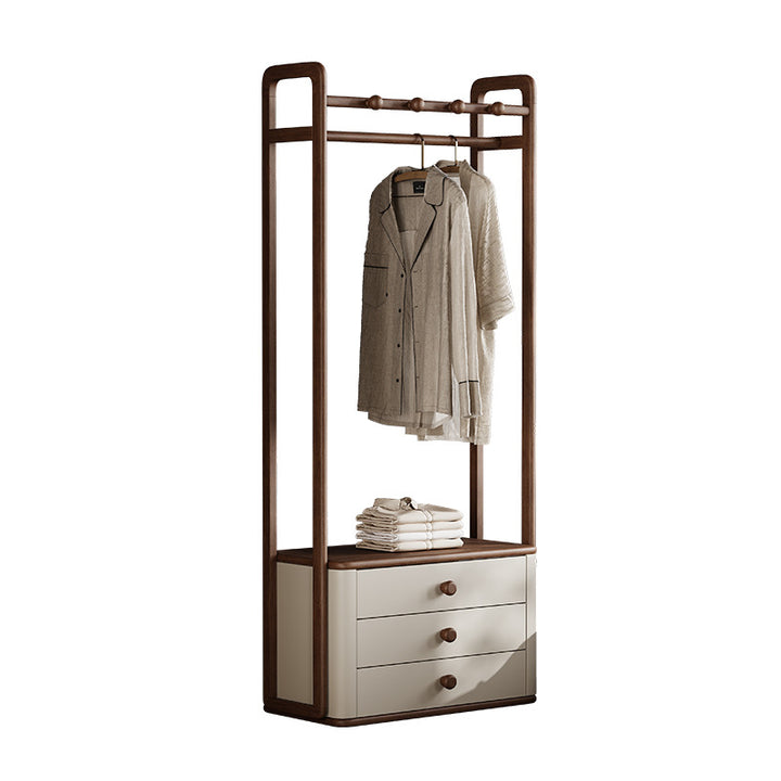 Contemporary Ash Wood Hall Tree With Storage Cabinet - Creative Coat Rack 3 Drawers Freestanding Clothes Rack For Entryway &amp; Bedroom